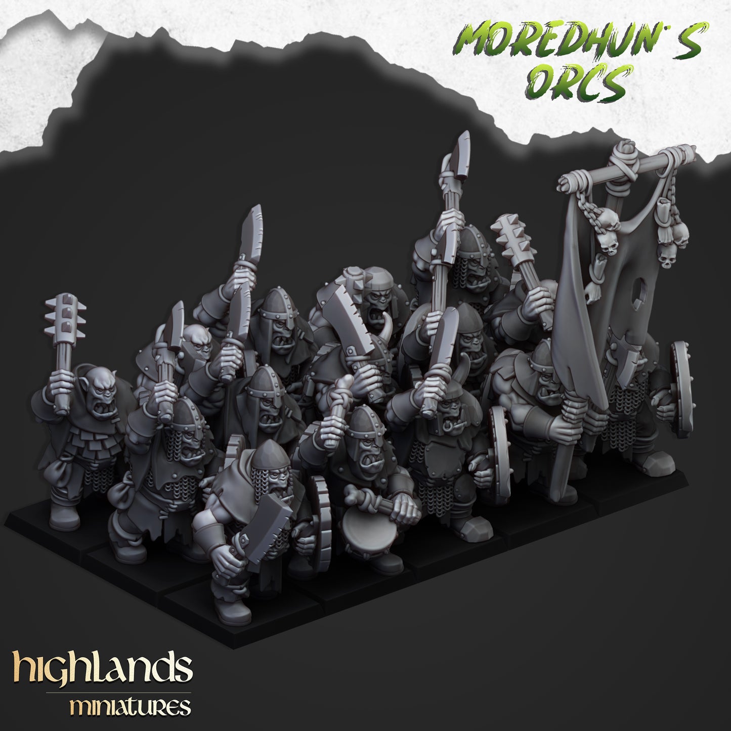 Moredhun's Orcs - Orc Warriors with Hand Weapons and shield inkl. Full command