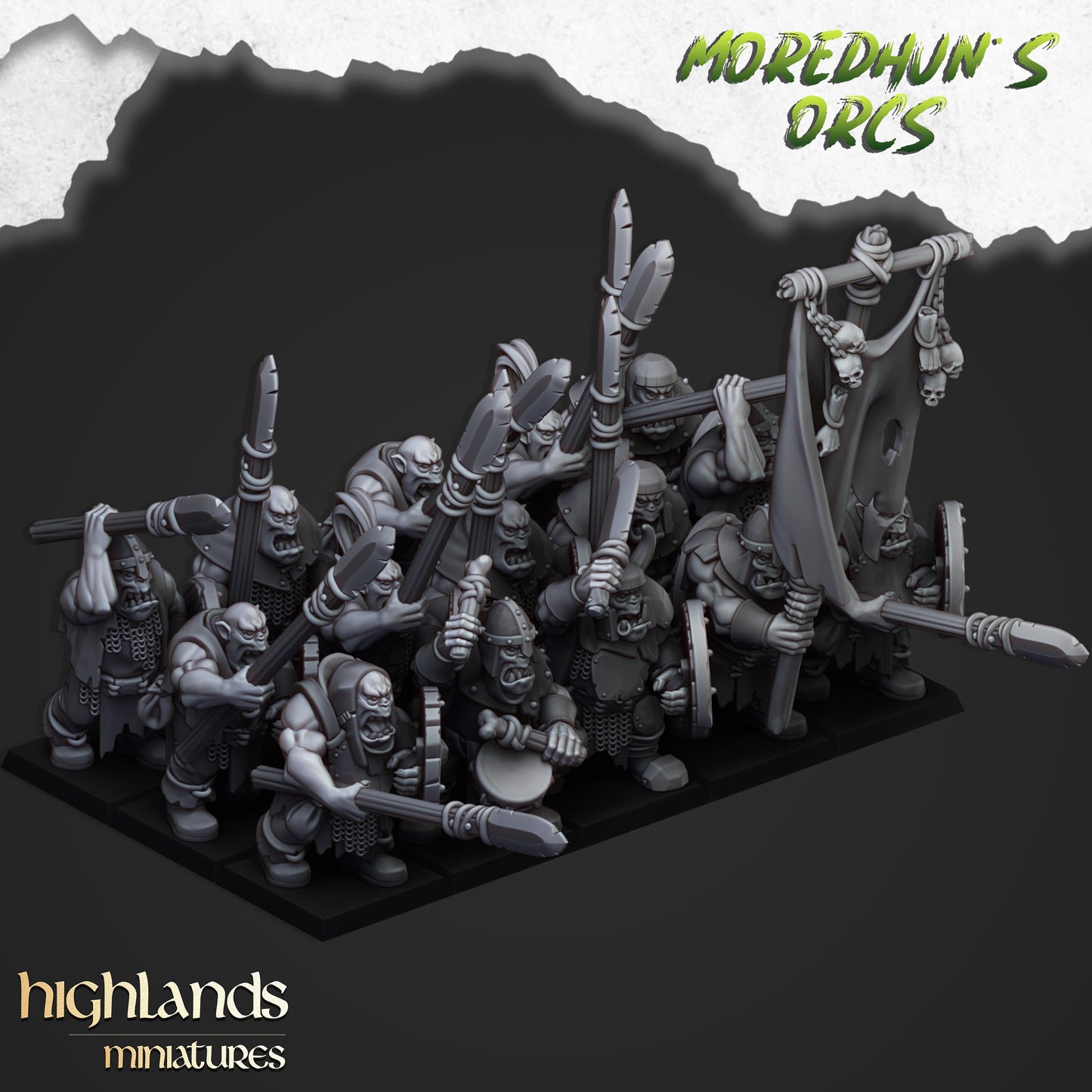Moredhun's Orcs - Orc Warriors with Spears and shield